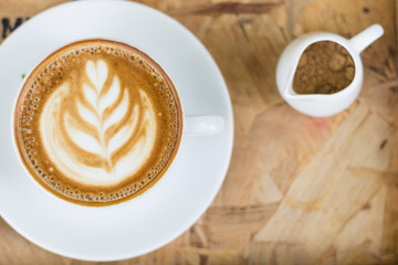 latte on wooden table