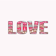 LOVE Happy Valentines day card, Font Type. Vector illustration.