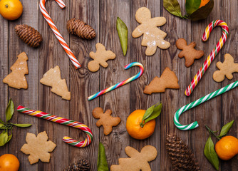 Gingerbread cookies on empty background