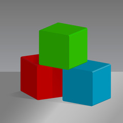 Abstract red, green and blue cubes vector background.