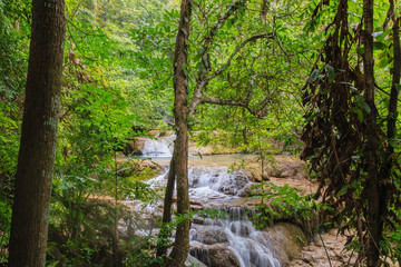 Fototapeta na wymiar Deep forest waterfall in national park Thailand in rainy season