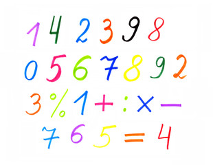 Colorful numerals and symbols