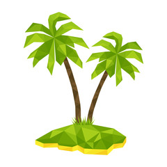 Obraz premium Summer polygon vector illustration with two palm trees.