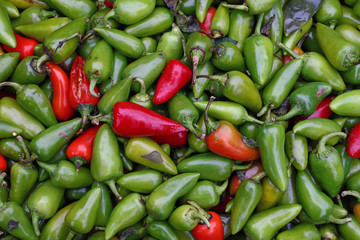 Green hot jalapeno chili peppers close up