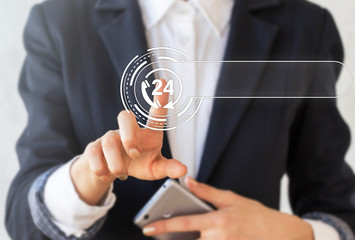 24/7 handset call center technical support business template concept. Technician telephone service help repair 24 hours a day communication maintenance mock up empty blank for text technology