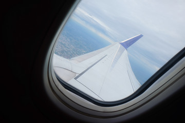 Fototapeta premium jet plane window sky view