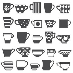 Coffee cups and mugs silhouette icons icons