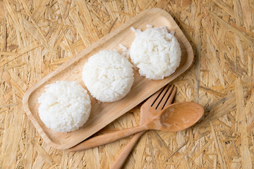 Delicious and healthy steamed white Thai rice.