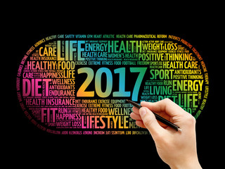 2017 health and sport goals word cloud, concept background