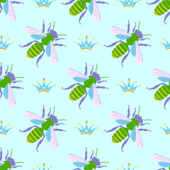 Vector seamless pattern with bee