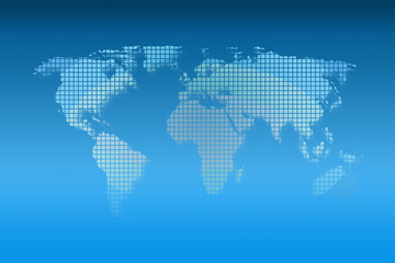 Nowoczesna mapa świata z kwadratów na niebieskim tle