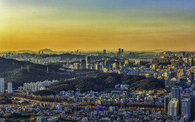 Naklejka premium South Korea capital city and sunset..