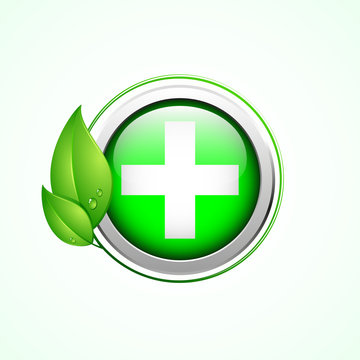 Pharmacy sign with green leaves frame, medical logo