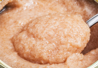 salty caviar of zander fish with spoon in can