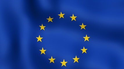 Flag Europe, fluttering in the wind. 3D rendering.