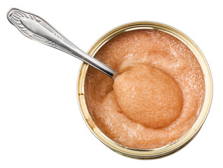 open tin with caviar of perch fish with spoon