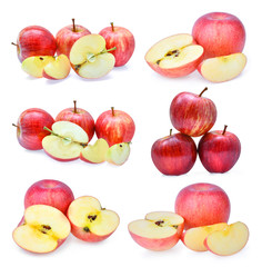set of fresh red gala apples with slice isolated on white backgr