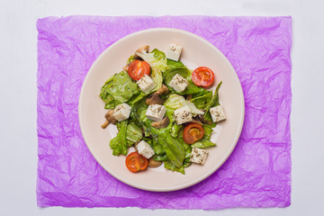 Healthy Salad with mushrooms, tomatoes and cheese
