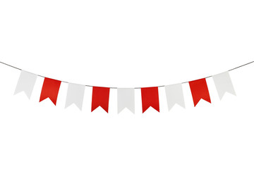 Flag papers white and red hanging on the rope.On the white backg