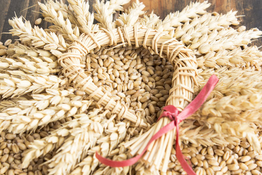 Wheat Grains and a Wreath of Wheat Ears