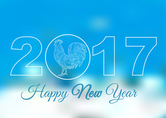 Cock. Blue and white backgrounds. Symbol 2017. Rooster 2017. Happy New Year. Holiday card, banner