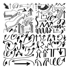 set of hand drawing isolated arrows collection on white backgrou