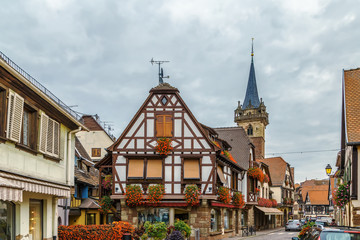 Street in Obermai, Alsace, France