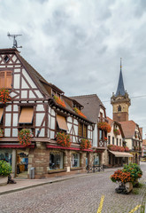 Obraz premium Street in Obermai, Alsace, France
