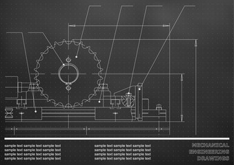 Mechanical drawings on a black and white background. Engineering illustration. Vector. Points