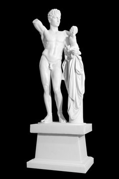 White marble classic statue isolated on black background