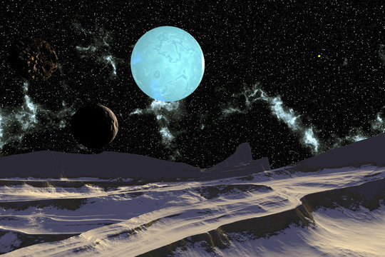 Fantasy alien planet. Moon. 3D rendering