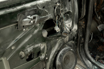 Destroyed car, close up
