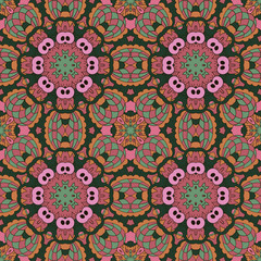 Mandala. Zentangl seamless ornament. Relax. Meditation. Pink, green tone