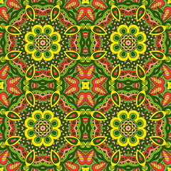 Mandala Eastern pattern. Zentangl round ornament. Yellow and green