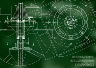 Mechanical engineering drawings. Vector green background. Points