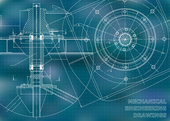 Mechanical engineering drawings. Vector blue background. Points