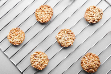 Cereal cookies on baking rack