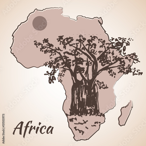 "African view sketch on map. Isolated on white background" Stock image