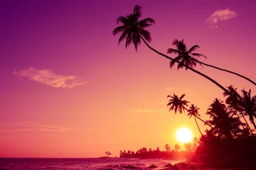 Photo sur Plexiglas Plage et mer Coucher de soleil sur la plage tropicale