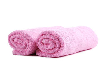 Obraz na płótnie Canvas Pink towel isolated on a white background