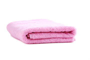 Pink towel isolated on a white background
