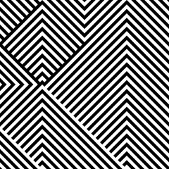 Abstract vector seamless op art pattern with rhombus. Monochrome graphic black and white ornament. Striped optical illusion repeating texture.