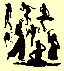 Dancing action girl movement silhouette. Good use for symbol, logo, web icon, mascot, sign, sticker, or any design you want