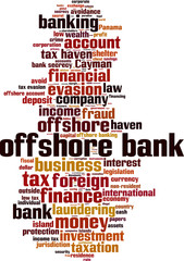 Offshore bank word cloud concept. Vector illustration
