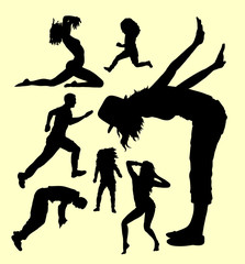 Action, male and female gesture activity silhouette. Good use for symbol, logo, web icon, mascot, sign, sticker, or any design you want
