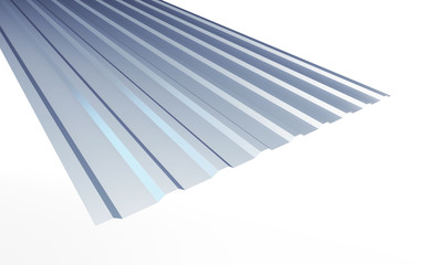 corrugated metal sheet on white background. 3d Illustrations