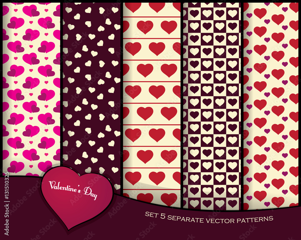 Wall mural valentine pattern set with hearts - vector isolated background for design
