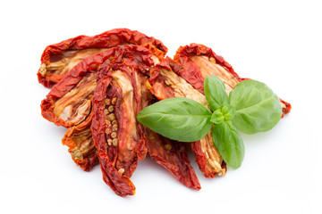 Dried tomatoes isolated on white background.