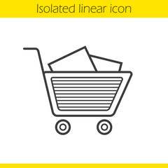 Shopping cart full of boxes linear icon