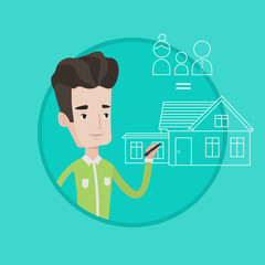 Young man drawing his family house.